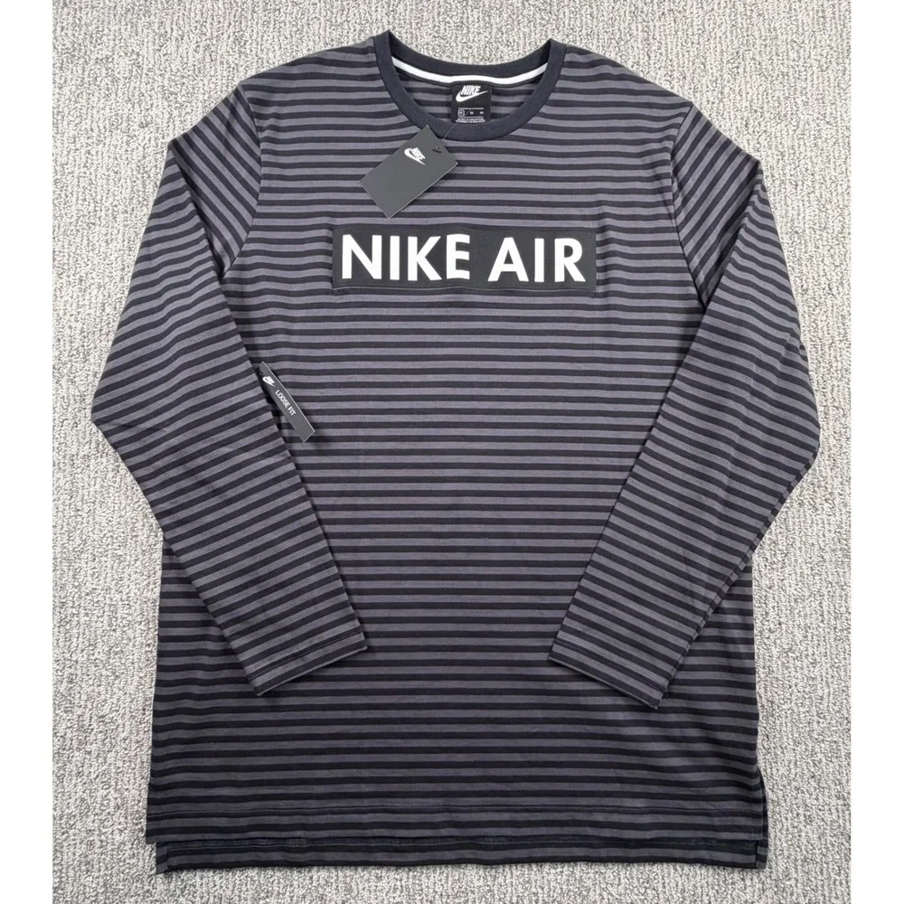 Nike Air Long Sleeve Shirt Mens XL Black Striped Loose Fit 930461-060
